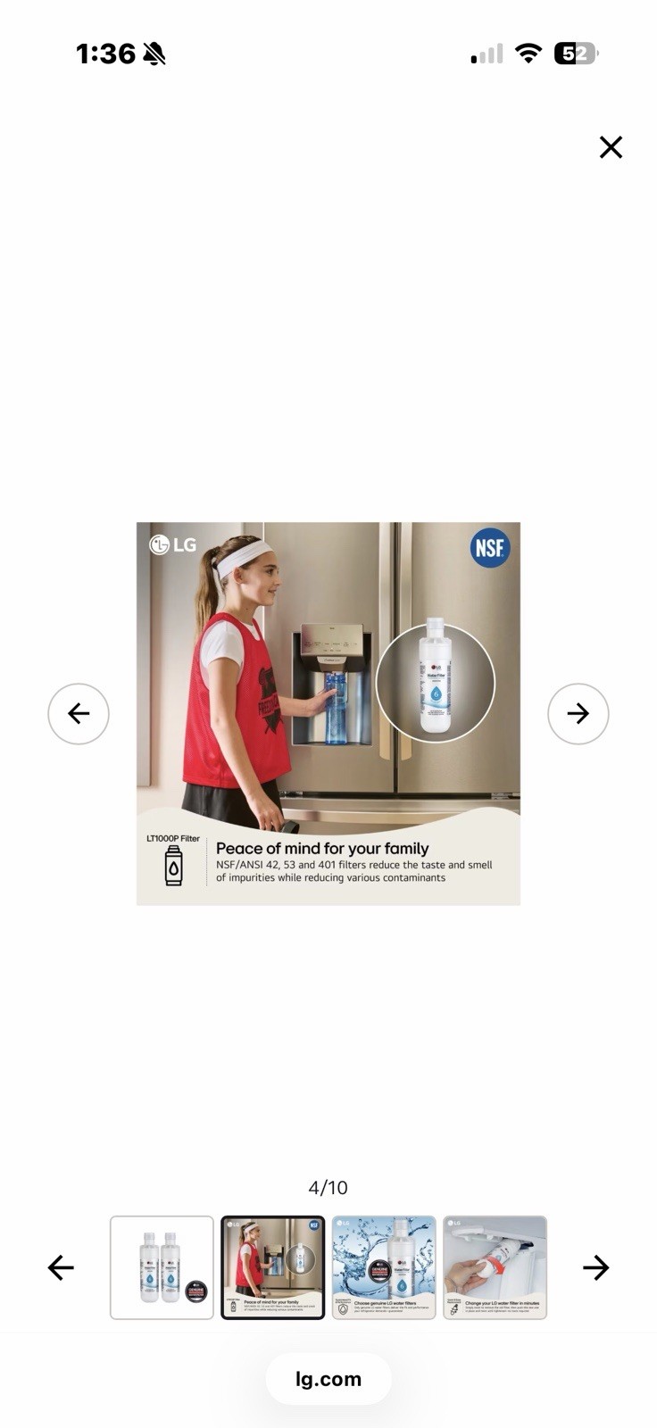LG LT1000P2 – 6 Month /200 Gallon Capacity Replacement Refrigerator Water Filter
