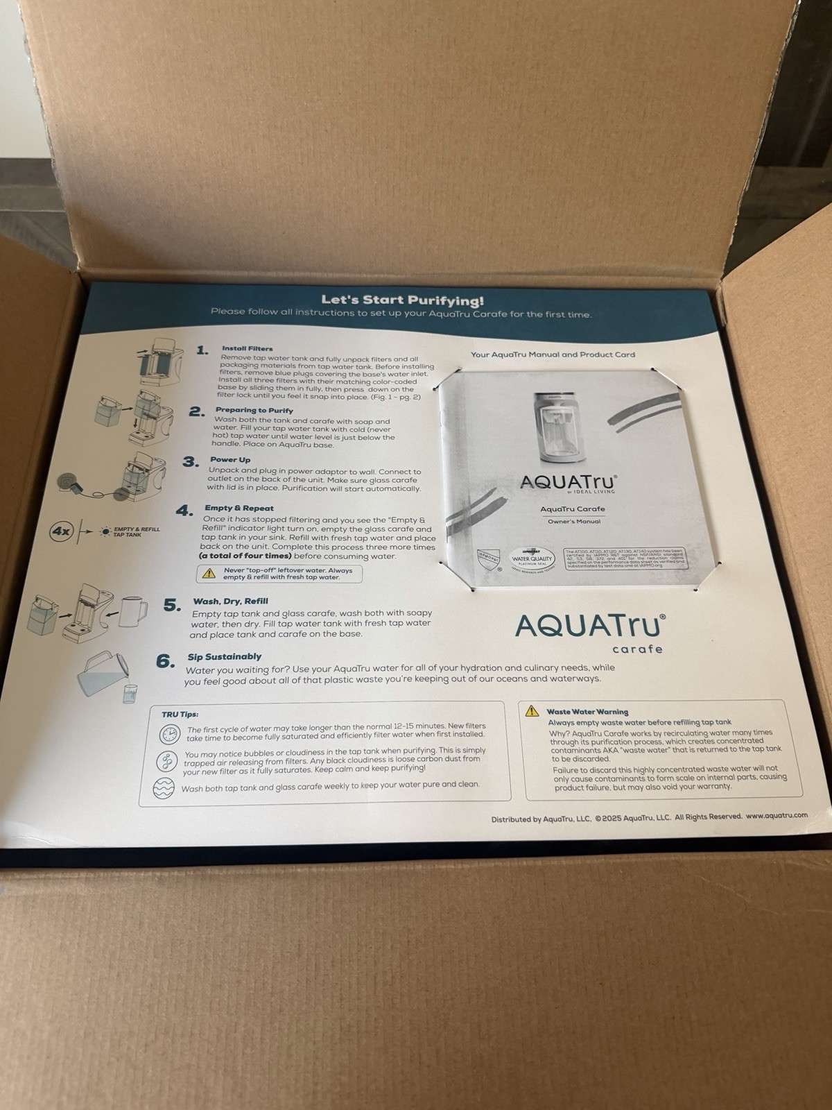 AQUATRU Carafe Countertop Reverse Osmosis Water Purifier NEW open Box