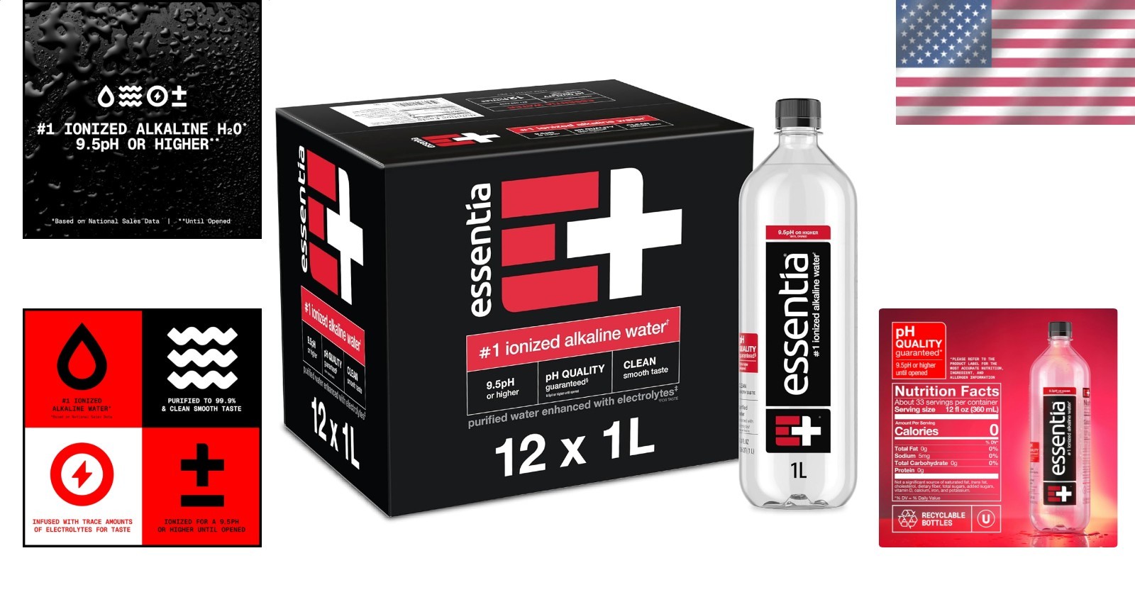 Essentia Ionized Alkaline Water 9.5 pH 99.9% Pure 12 Bottle Pack BPA Free