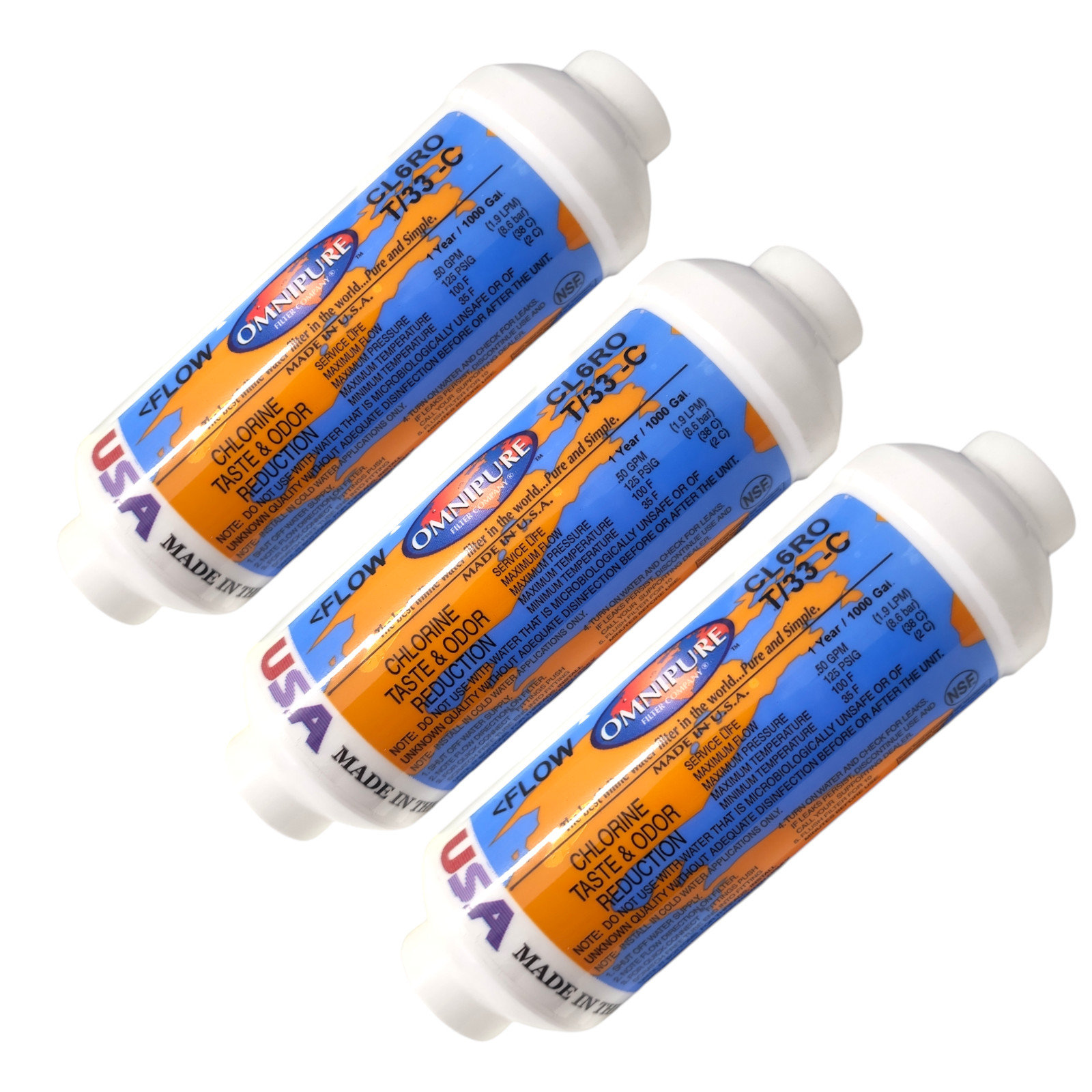 Omnipure CL6ROT33-C Carbon filter for Chlorine and Taste 6″x 2″ for 3/8″ 3-PACK