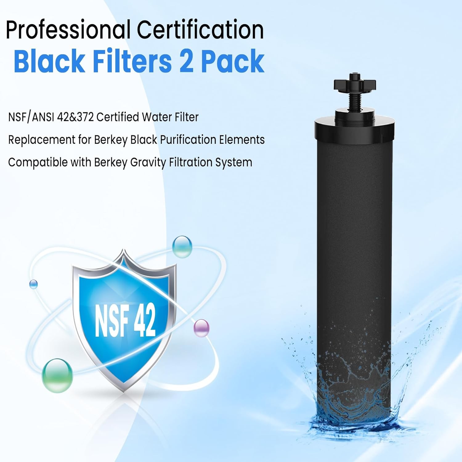 2 4 Packs Replacement Gravity System Filters BB9-2 Black For Berkey Water Filter