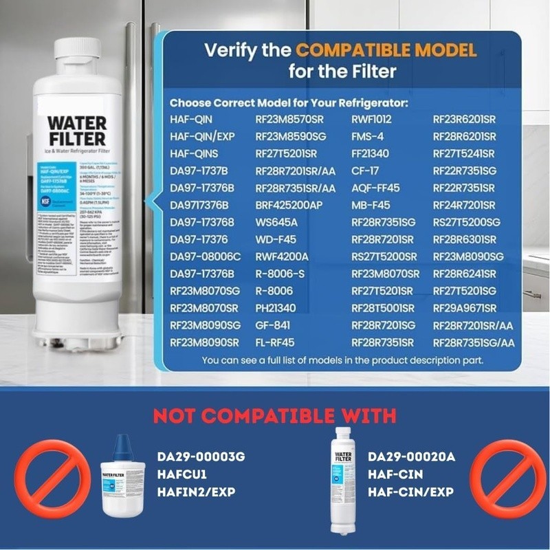 Refrigerator Water Filter DA97 HAF-QIN Removes Chlorine Odor 300 Gallons New