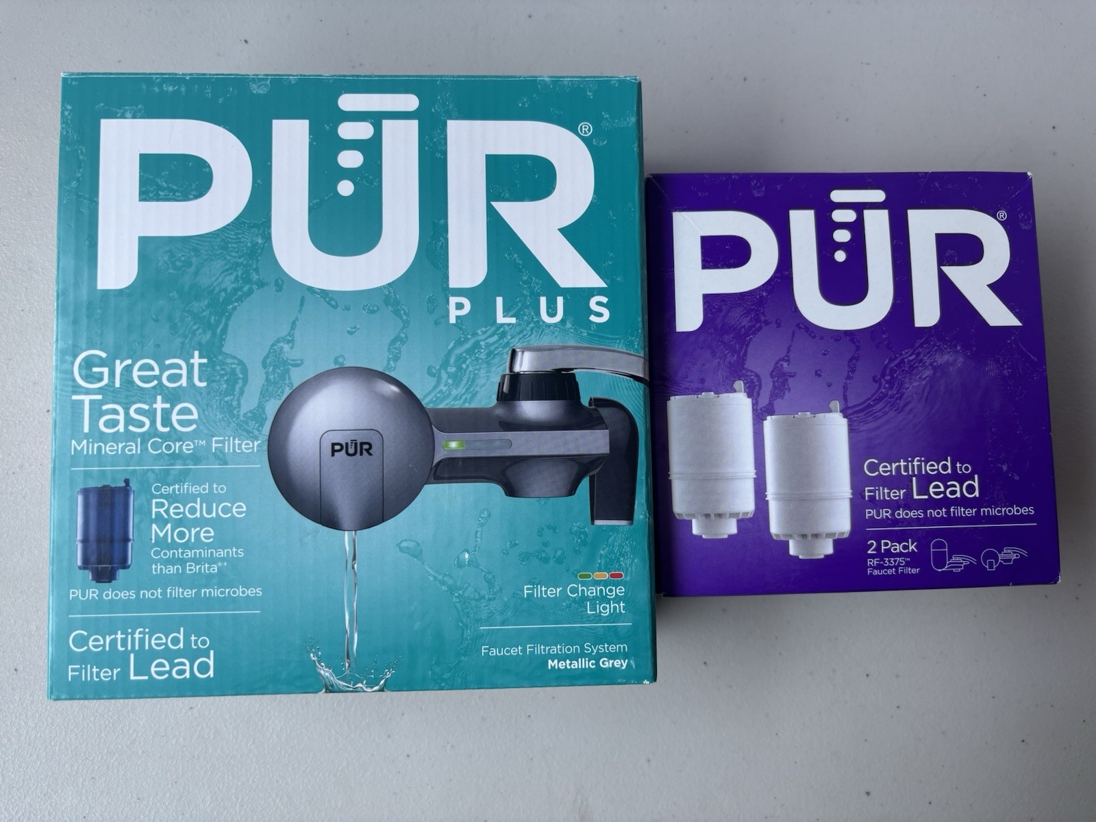 PUR PLUS Faucet Filtration System Metallic Gray PFM350V + 3 Filters RF-3375 NEW