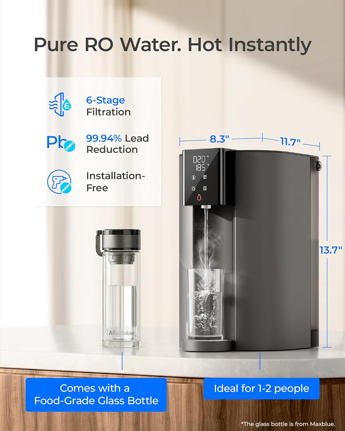 C1H Countertop Reverse Osmosis System, NSF/ANSI 58 & 372 Certified, 6 Stage Inst
