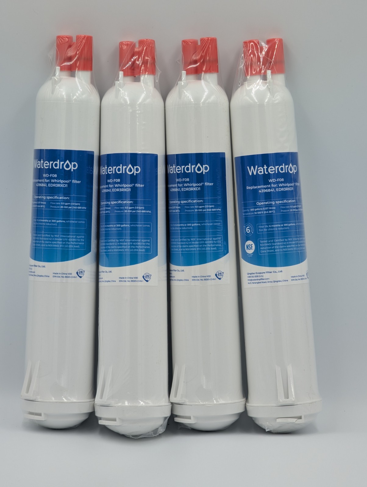 Waterdrop WD-F08 Water Filter, Fits Kenmore® 46-9083 & 46-90309 (4 Pack)