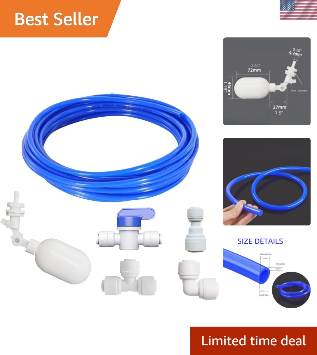 1/4 inch Tube Float Valve Kit for RO Water Reverse Osmosis System water filte…