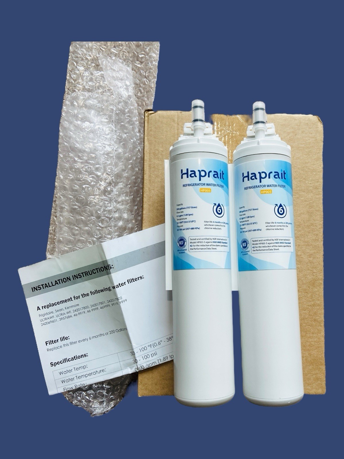 Haprait HP005 Water Filter Replacement For Frigidaire 6 Mo/ 200 Gallons Lot of 2