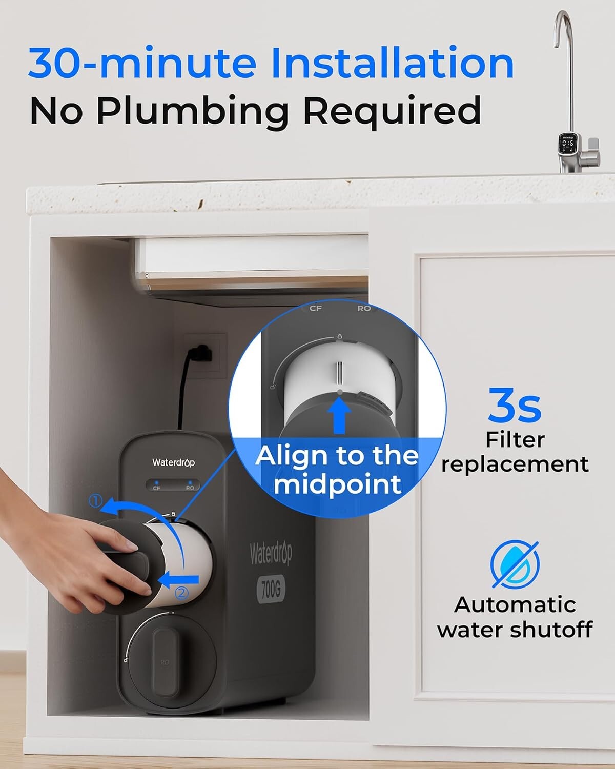 Waterdrop G5P700 Reverse Osmosis Water Filter, 700G Fast Flow, Smart LED Faucet
