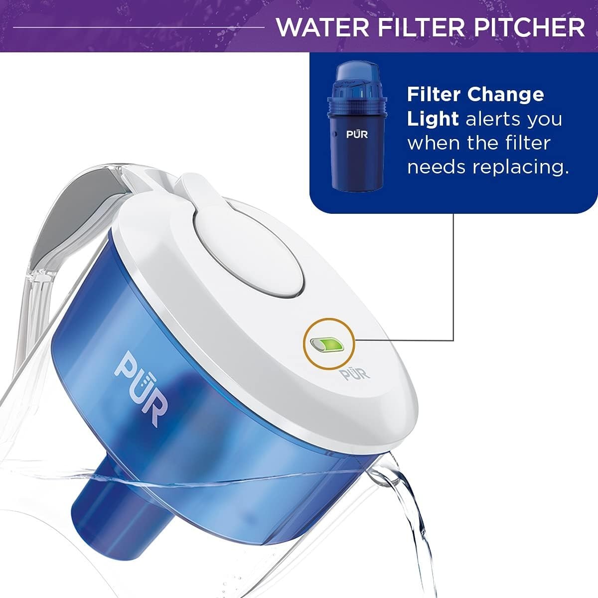 PUR 11 Cup Water Filter Pitcher Blue White NSF Certified 2 in 1 Filtration New