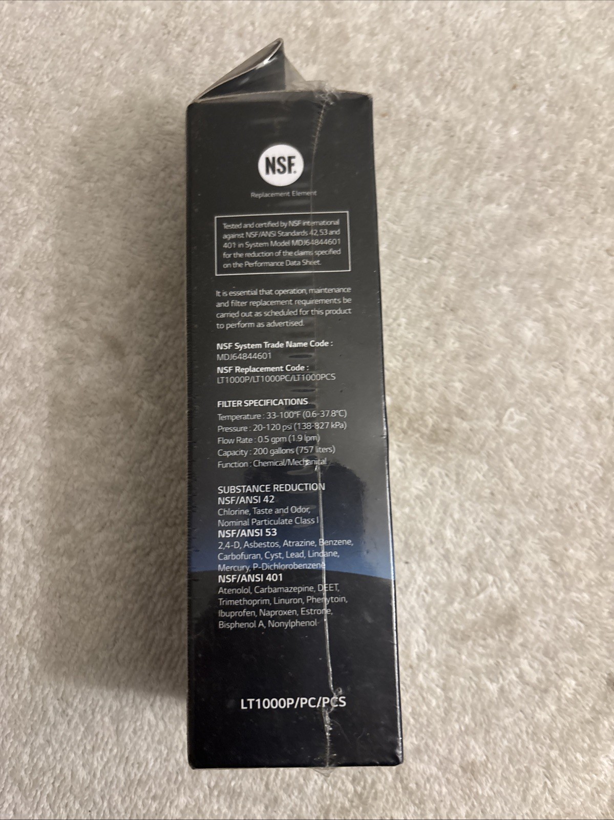 LG Water Filter Replacement Cartridge LT1000P 6 Month 200 Gallon Capacity Sealed