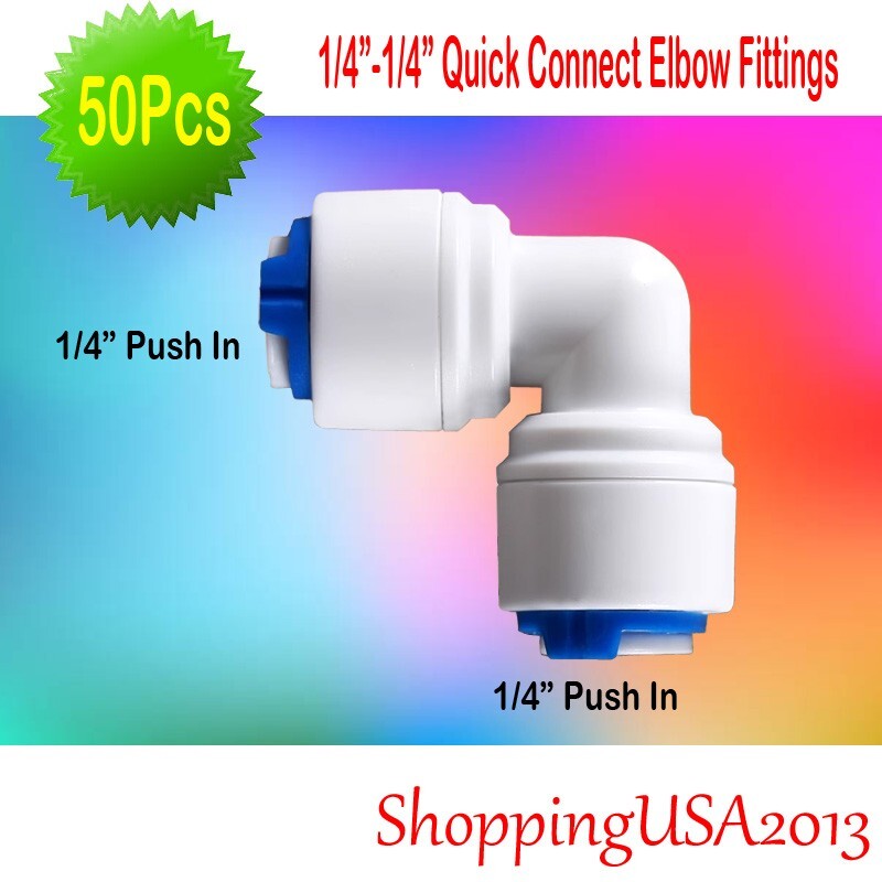 50Pcs 1/4″-1/4″ Quick Connect Elbow Fittings Connector Push In Water Filter