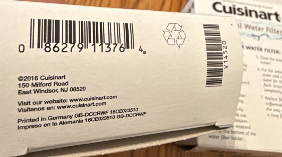 2 – Cuisinart DCC-RWF Replacement Charcoal Water Filters 2 Pack NIB