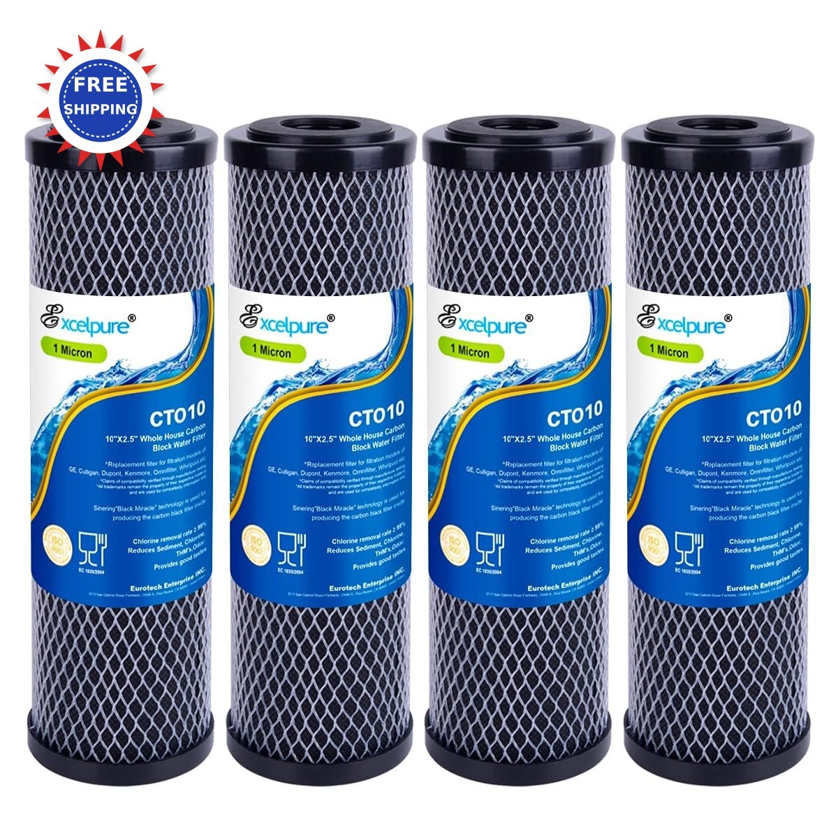 EXCELPURE 1 Micron 10 x 25 Water Filter Cartridge 4PACK Compatible with iPhone