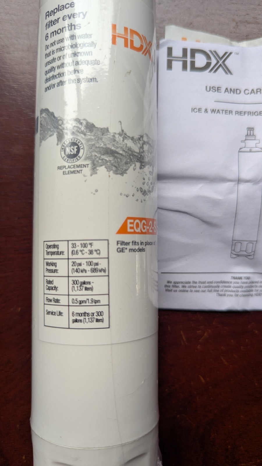 New HDX EQG-2-S Premium Refrigerator Water Filter Replacement Cartridge For GE