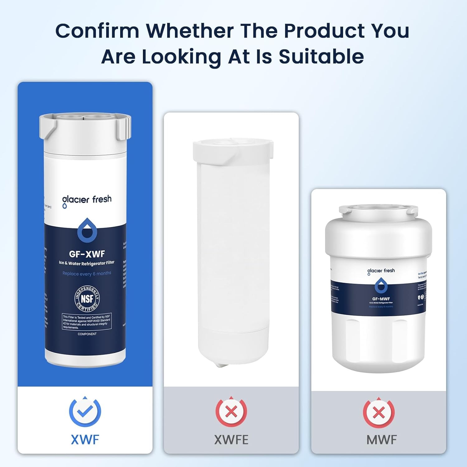 GLACIER FRESH XWF Replacement for GE XWF Refrigerator Water Filter Pack of 3 (No