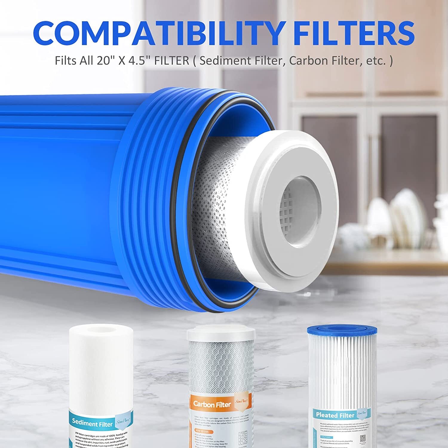 2Pack 20″ x 4.5″ Big Blue Water Filter Housing For Whole House – 1″ Outlet/Inlet