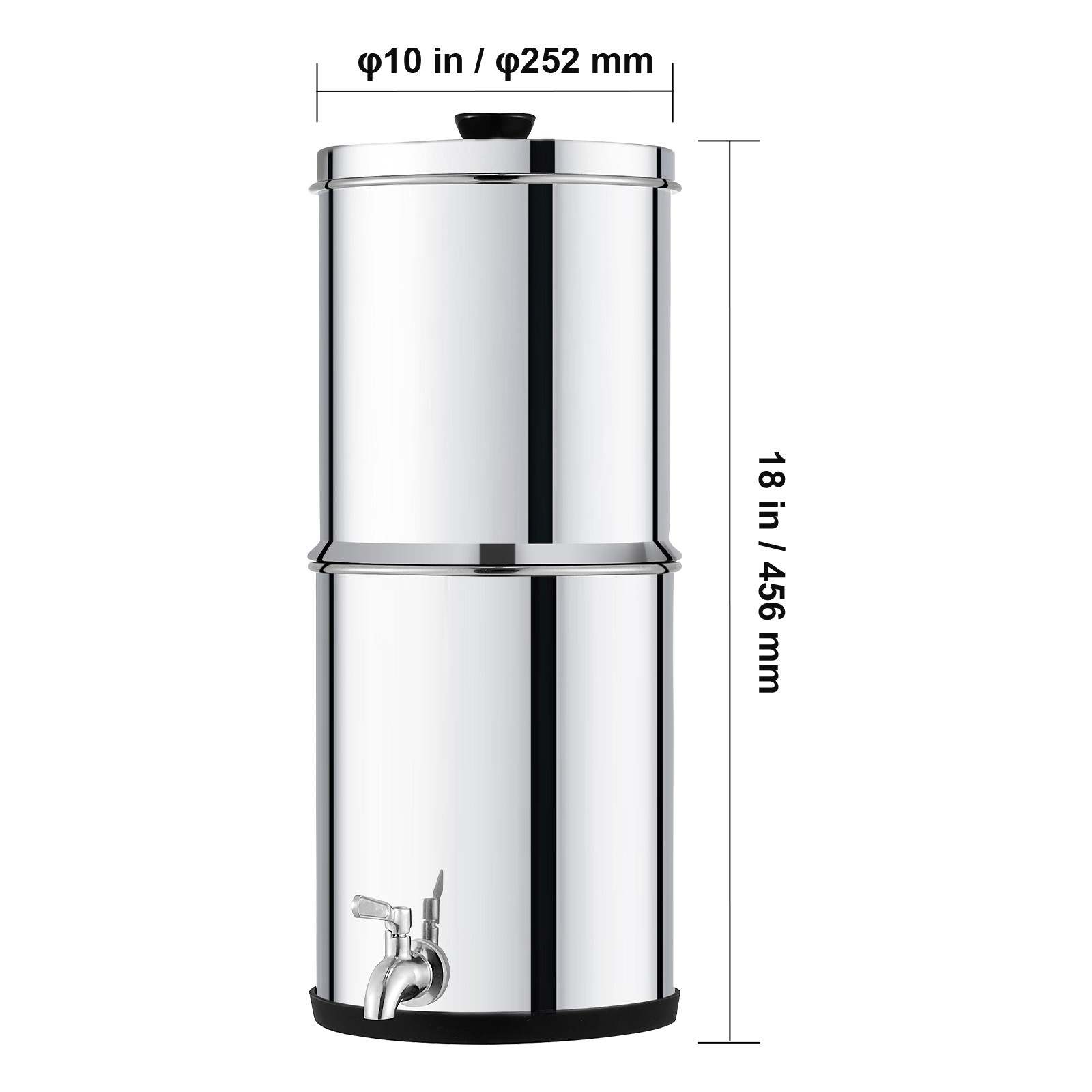 1.5G Gravity-fed Water Filter Countertop System Stainless Steel 2 Filters