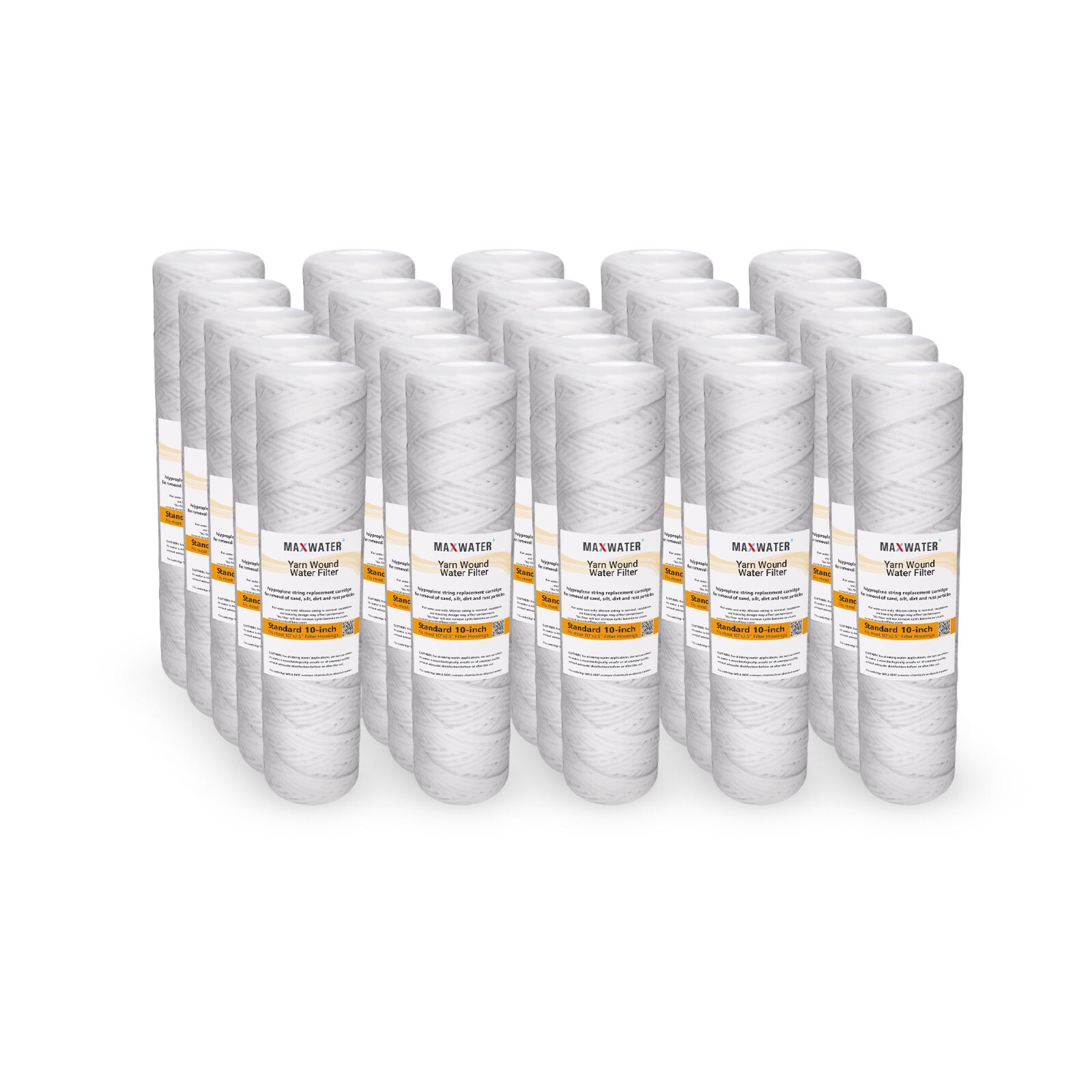 String Wound Sediment Water Filter Cartridge Standard 2.5×10″ 1 Micron 25 Pack