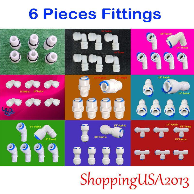 6 Pcs Water Filter Connector Fitting Quick Connect Thread Push In 1/4″ 3/8″