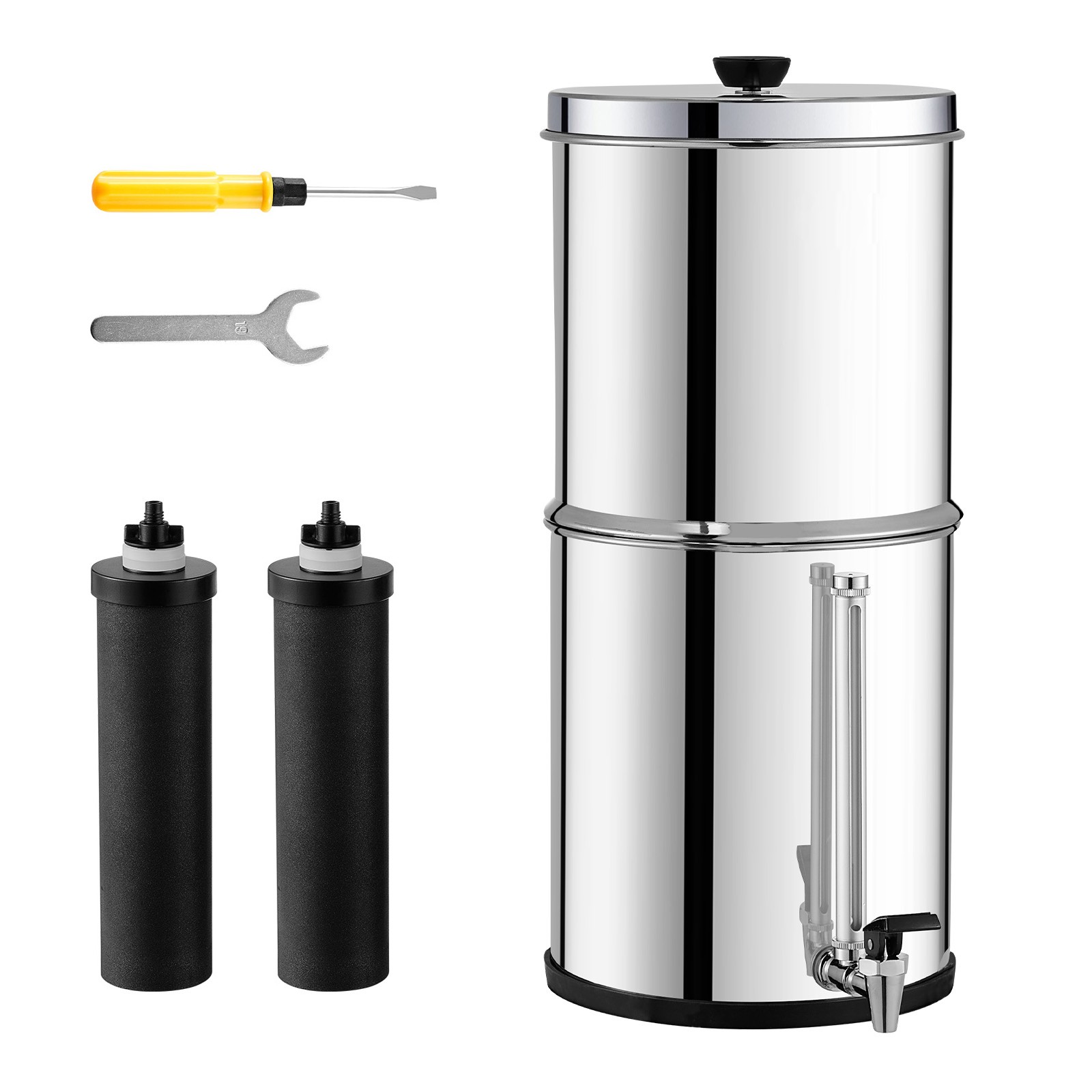 Uimoso2.25G Gravity-fed Water Filter Countertop System Stainless Steel 2 Filters