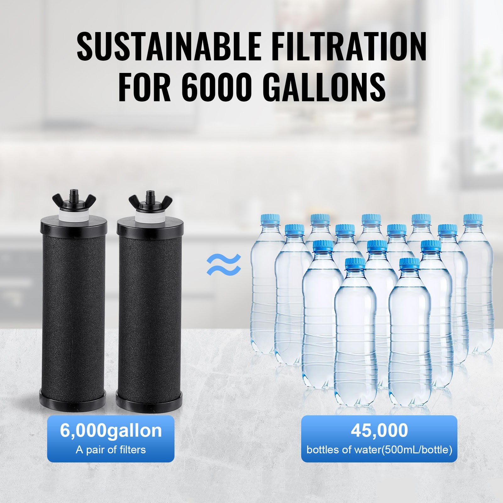 2.25G Gravity-fed Water Filter Countertop System Stainless Steel 2 Filters
