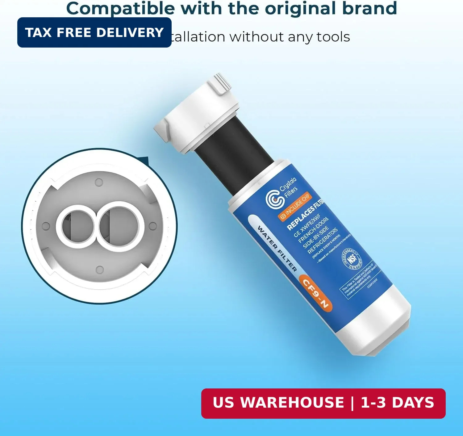 Crystala Filters Water Filter Compatible with XWFE (Built-in CHIP), Replacement