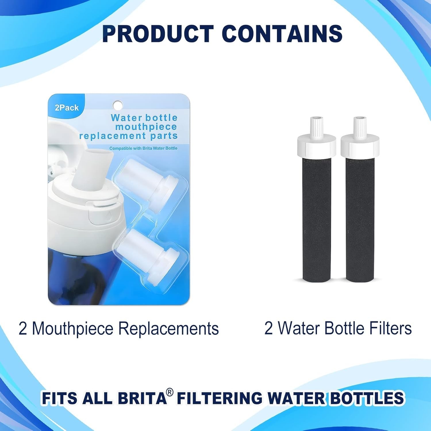 Brita 2In1 Water Bottle Filter & Mouthpiece Replacement – 2Pcs Filter & 2Pcs Bit