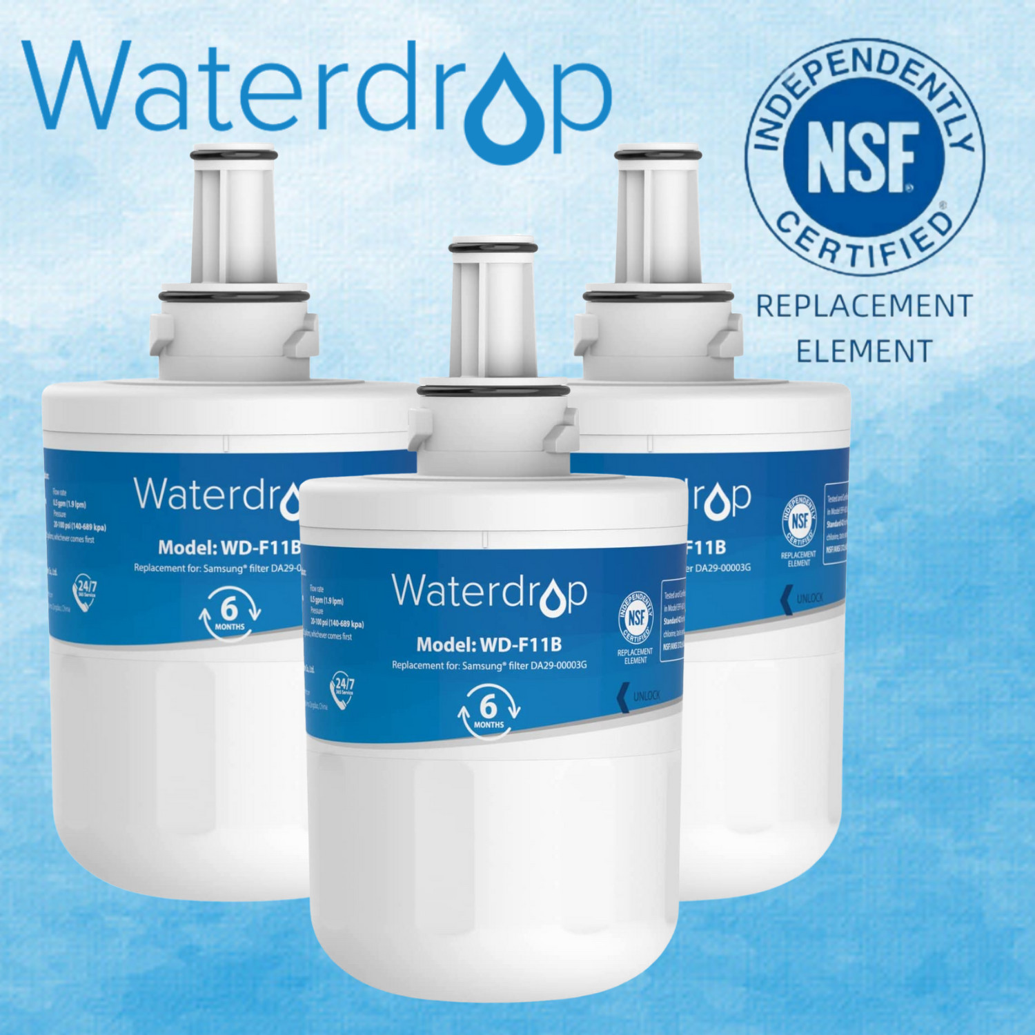 Waterdrop DA29-00003G Water Filter, Replacement for Samsung DA29-00003G,WSS-1(3)