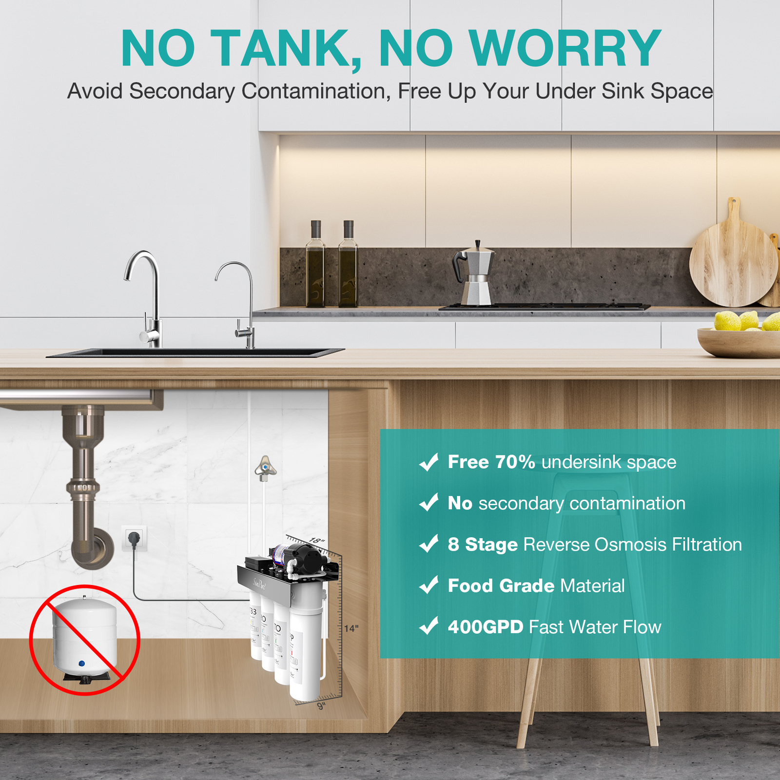 WP-400GPD UV Tankless Reverse Osmosis RO Water Filtration System Extra 4 Filters