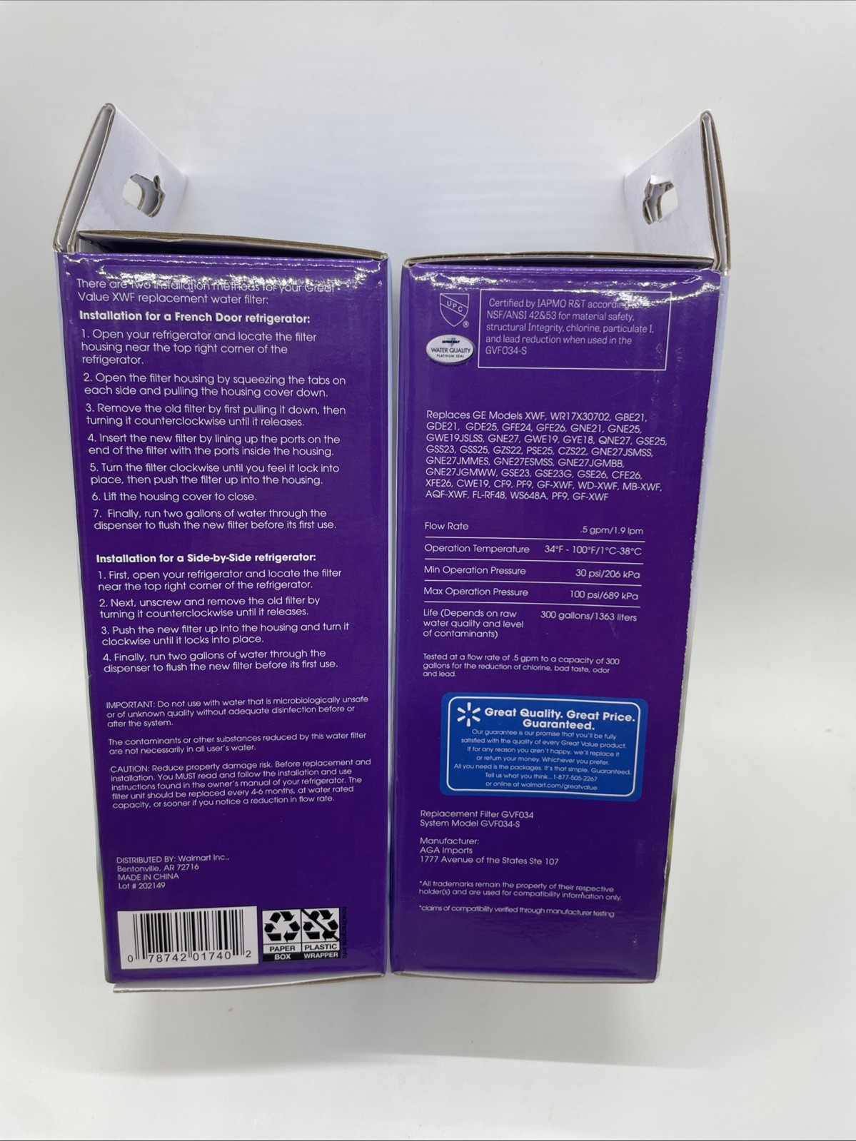 2 Pack GREAT VALUE XWF Refrigerator Water Filter Replacement for GE XWF New