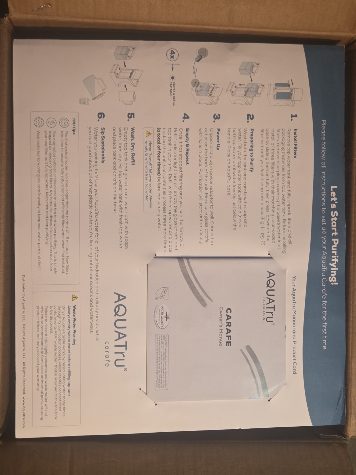 AQUATRU Carafe Countertop Reverse Osmosis Water Purifier with Filters V.Clean
