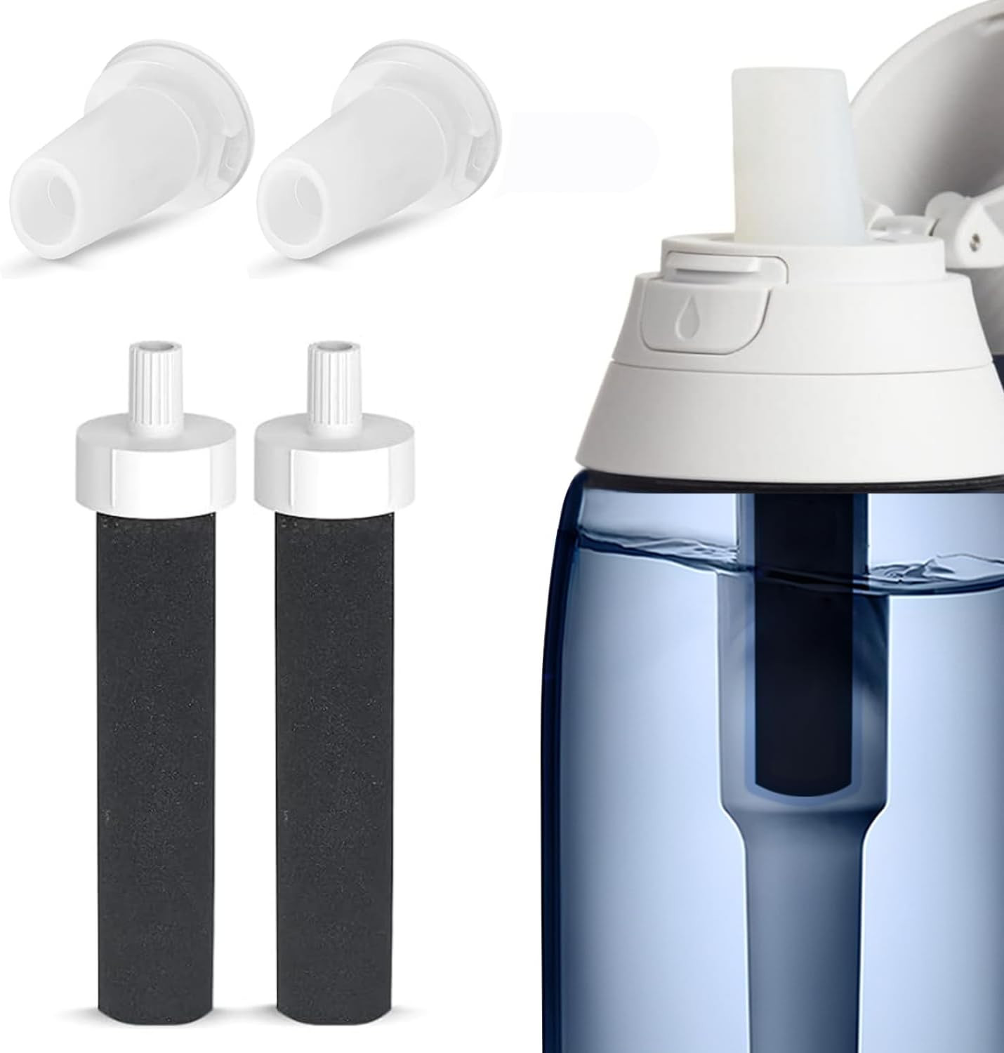 2-In-1 Replacement Kit Compatible with Brita Filter Water Bottles: 2 Filters & 2