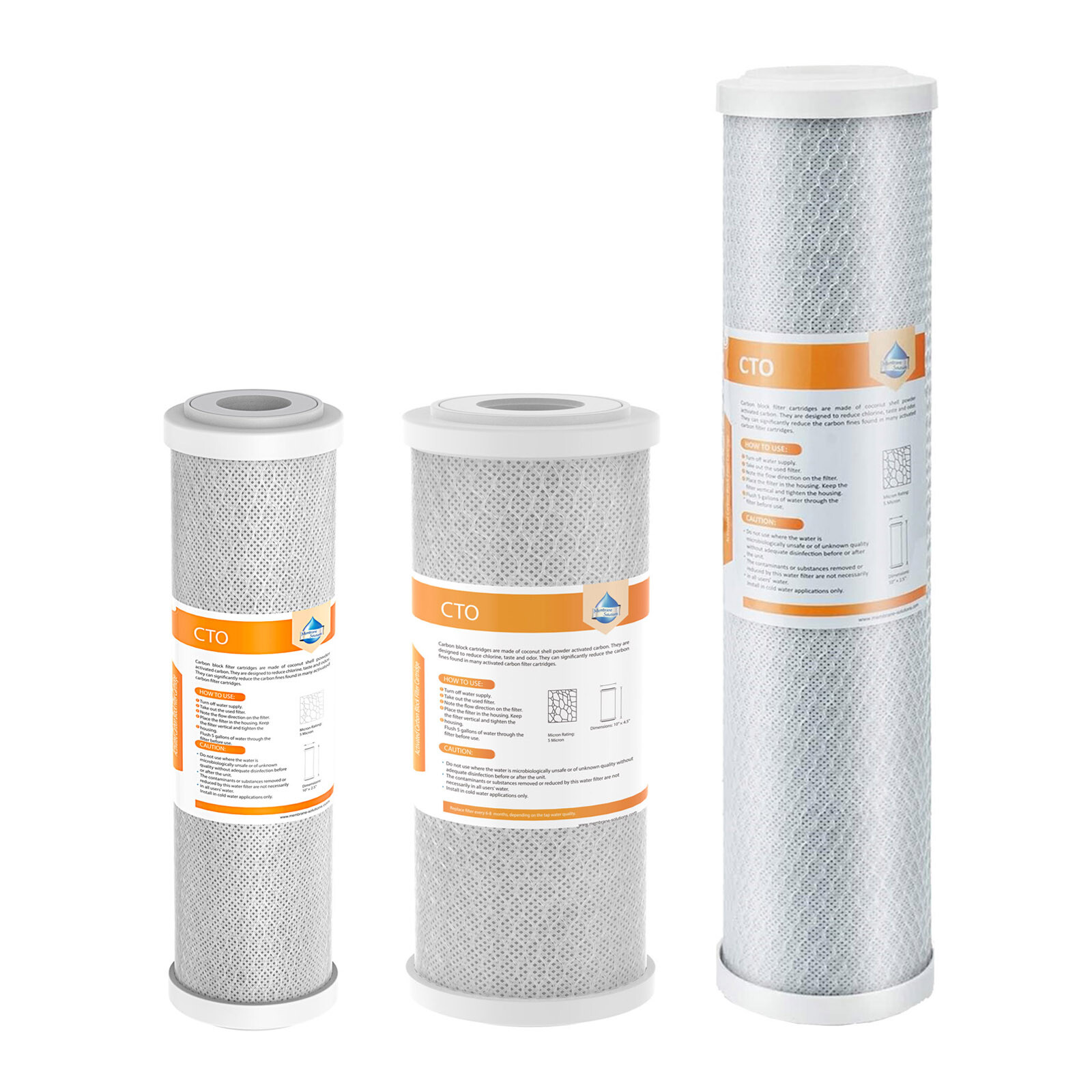 5 Micron 10″x2.5″ / 10″x4.5″ / 20″x4.5″ CTO Carbon Block Water Filters 1-10 Pack
