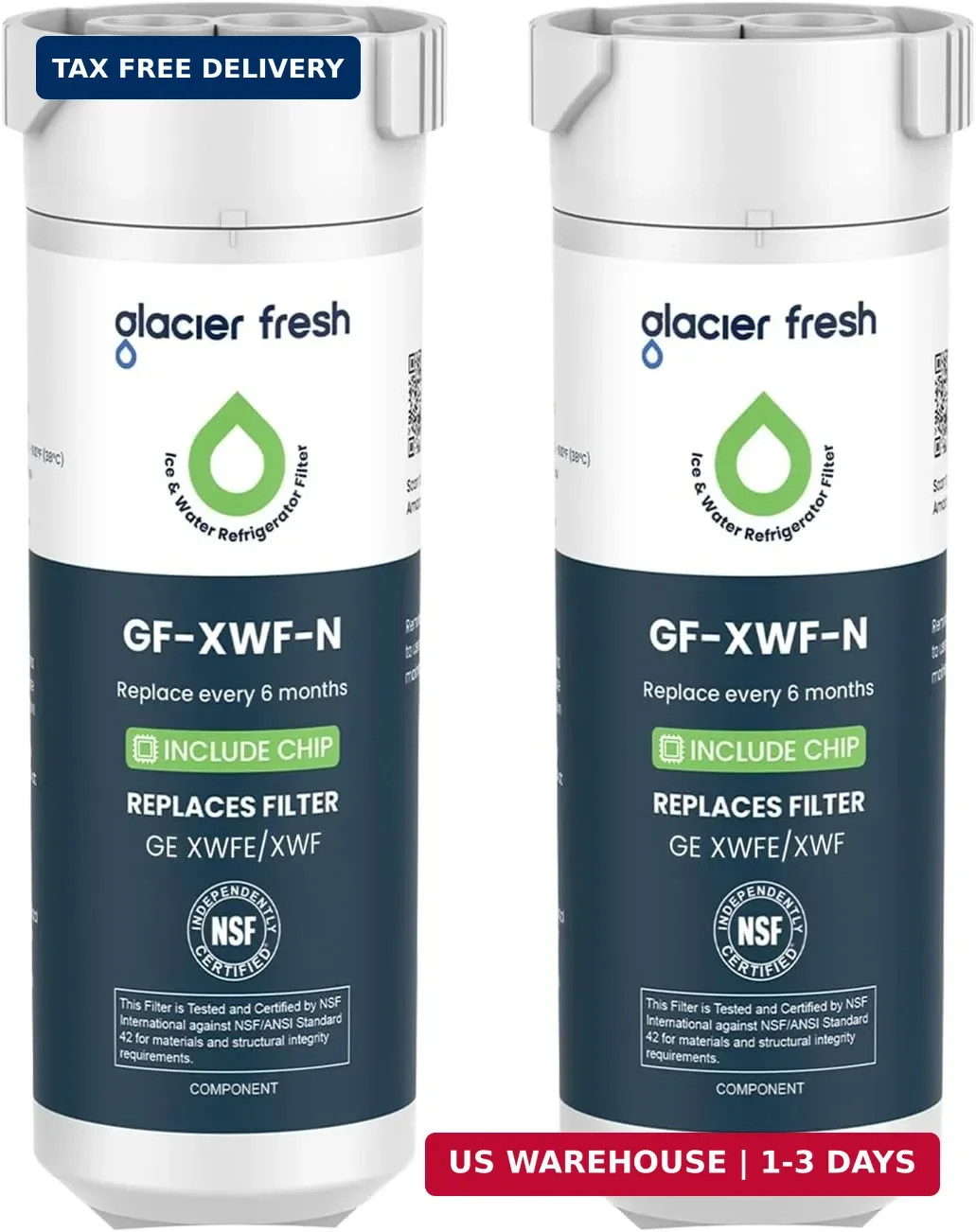 GLACIER FRESH Water Filter Compatible with XWFE (Built-in CHIP), Replacement for