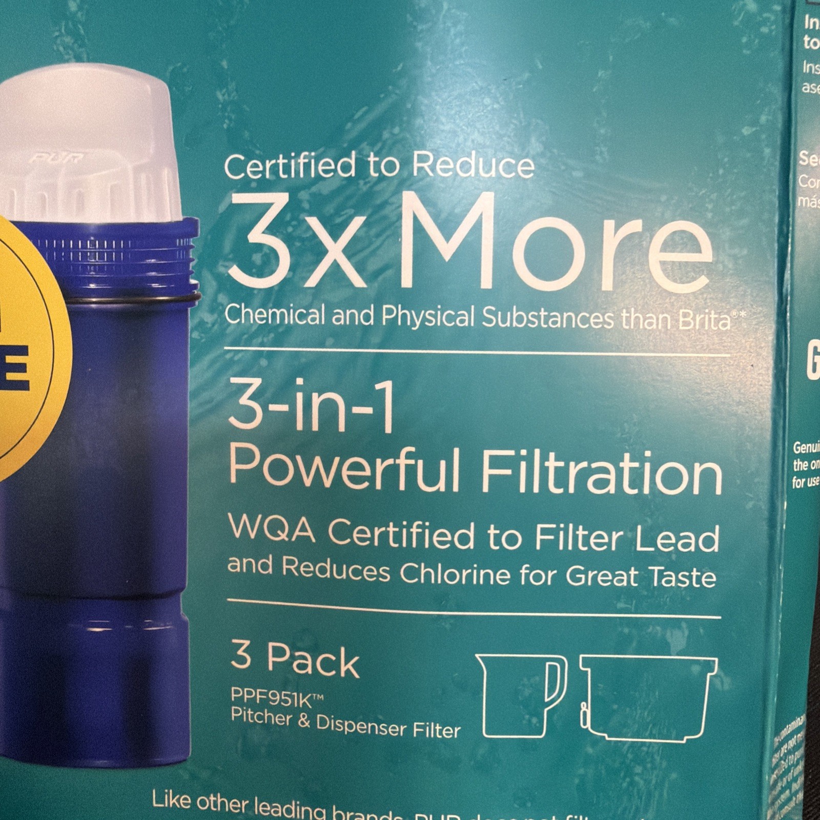 PUR PLUS PPF951K Pitcher Dispenser Filter, To Filter Lead, 3 Pack New In Box