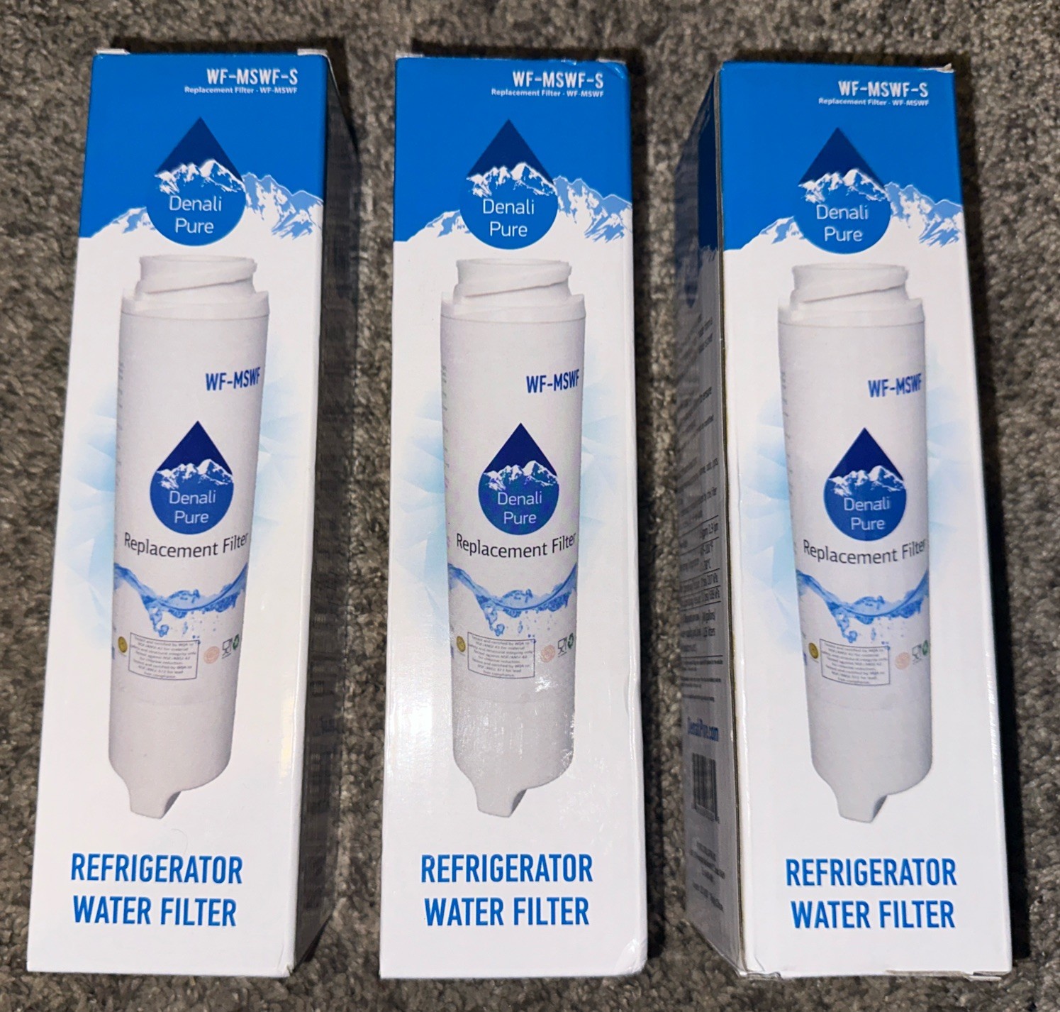 Brand New! Lot of 3 Refrigerator Water Filter Denali Pure WF-MSWF-S