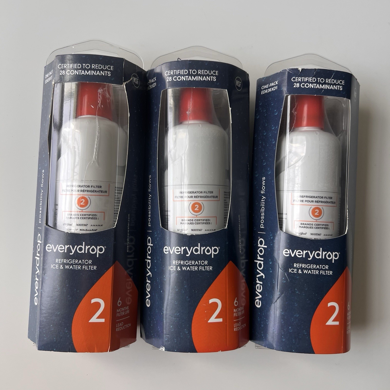 Lot of 3 EVERYDROP # 2 Refrigerator Ice & Water Filter ΕDR2RXD1 every drop