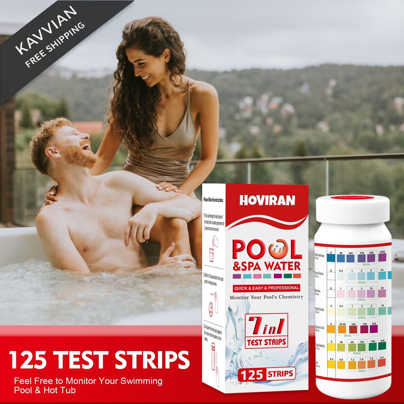 Pool Test Strips 7 Way, 125 Quick Swimming 7 in 1 pool test strips 125ct