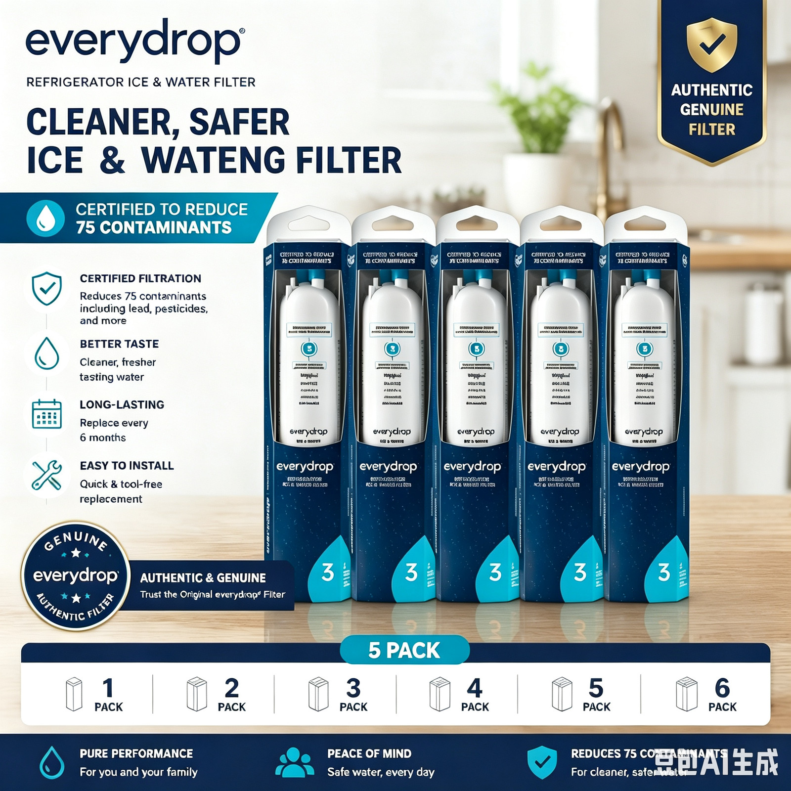 5-Pack EDR3²RXD1 Ice and Water Refrigerator Filter 3/NEW SEALED