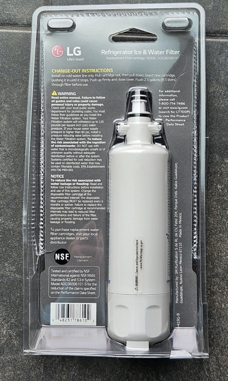 LG Refrigerator Water Filter ADQ36006101-S LT700P 200 Gallons Genuine New