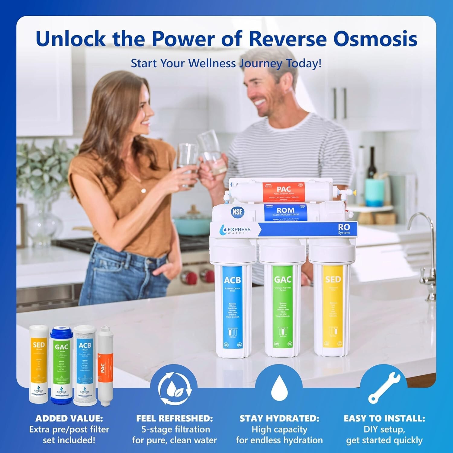 5 Stage Home Drinking Reverse Osmosis System PLUS Extra 4 Express Water Filters
