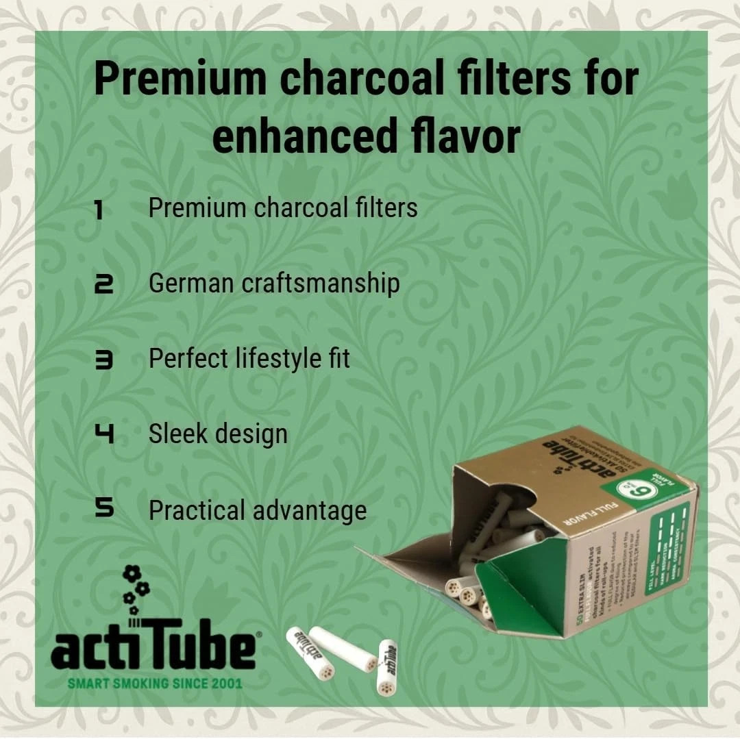 Actitube Extra Slim Gold Active Carbon Filter 6 Mm Pack of 50 50 G