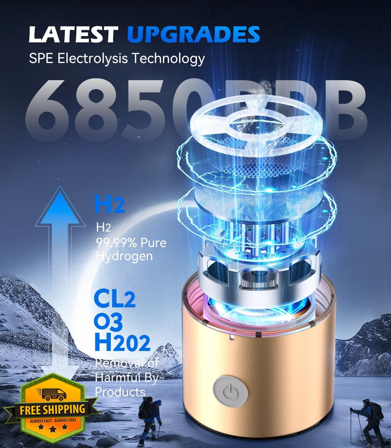 MSDQQTIY Hydrogen Water Bottle Gold SPE PEM
