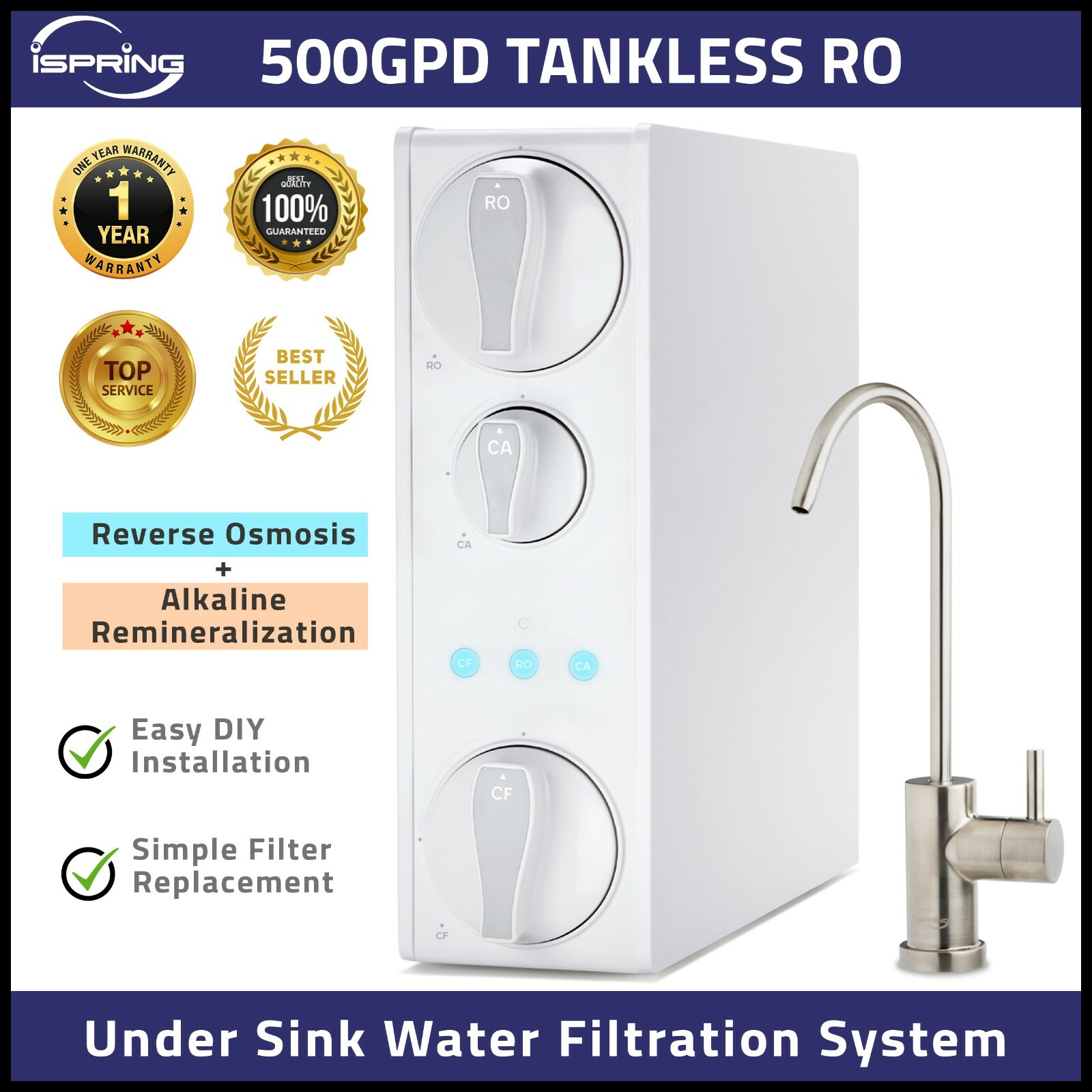 iSpring RO500AK-BN, NSF Certified Tankless Reverse Osmosis Water Filter System