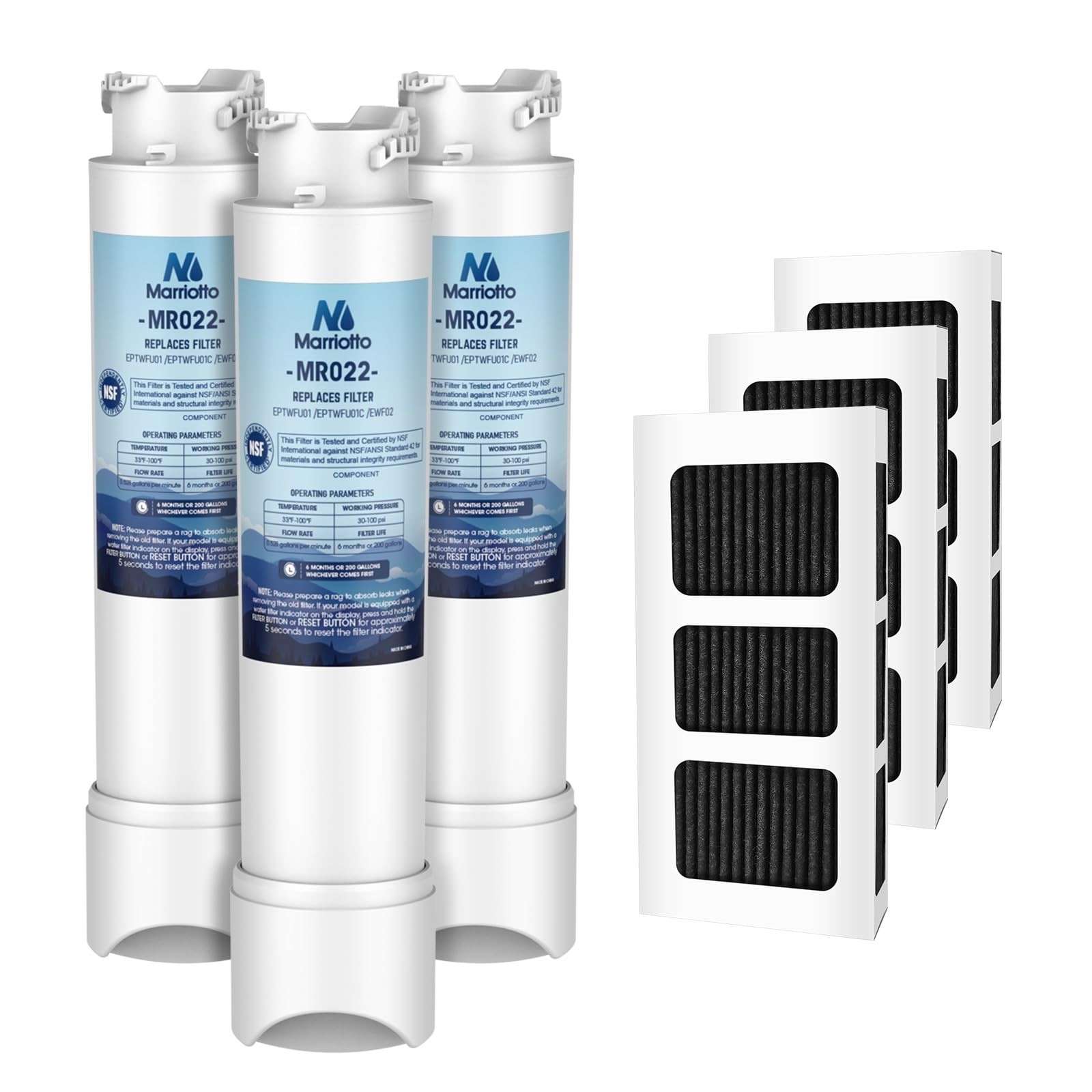 Marriotto MR022 Replacement Water Filter – Pack Of 3 – Plus Air Filter Pack Of 3
