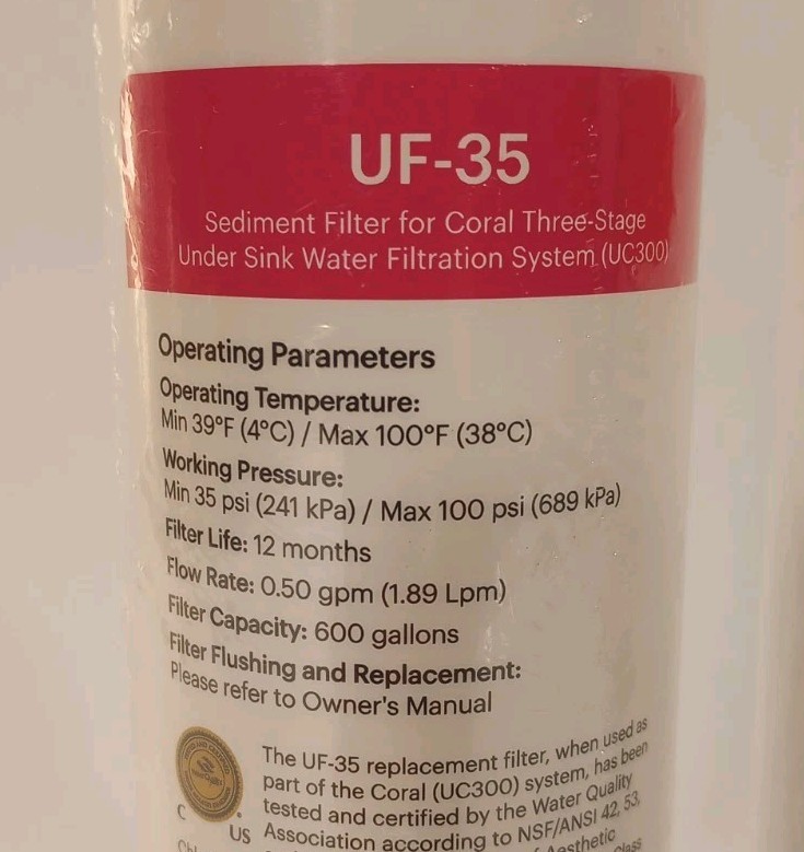 Brondell UF-35 Coral UC300 Replacement Pre-Carbon- Carbon Block Filter