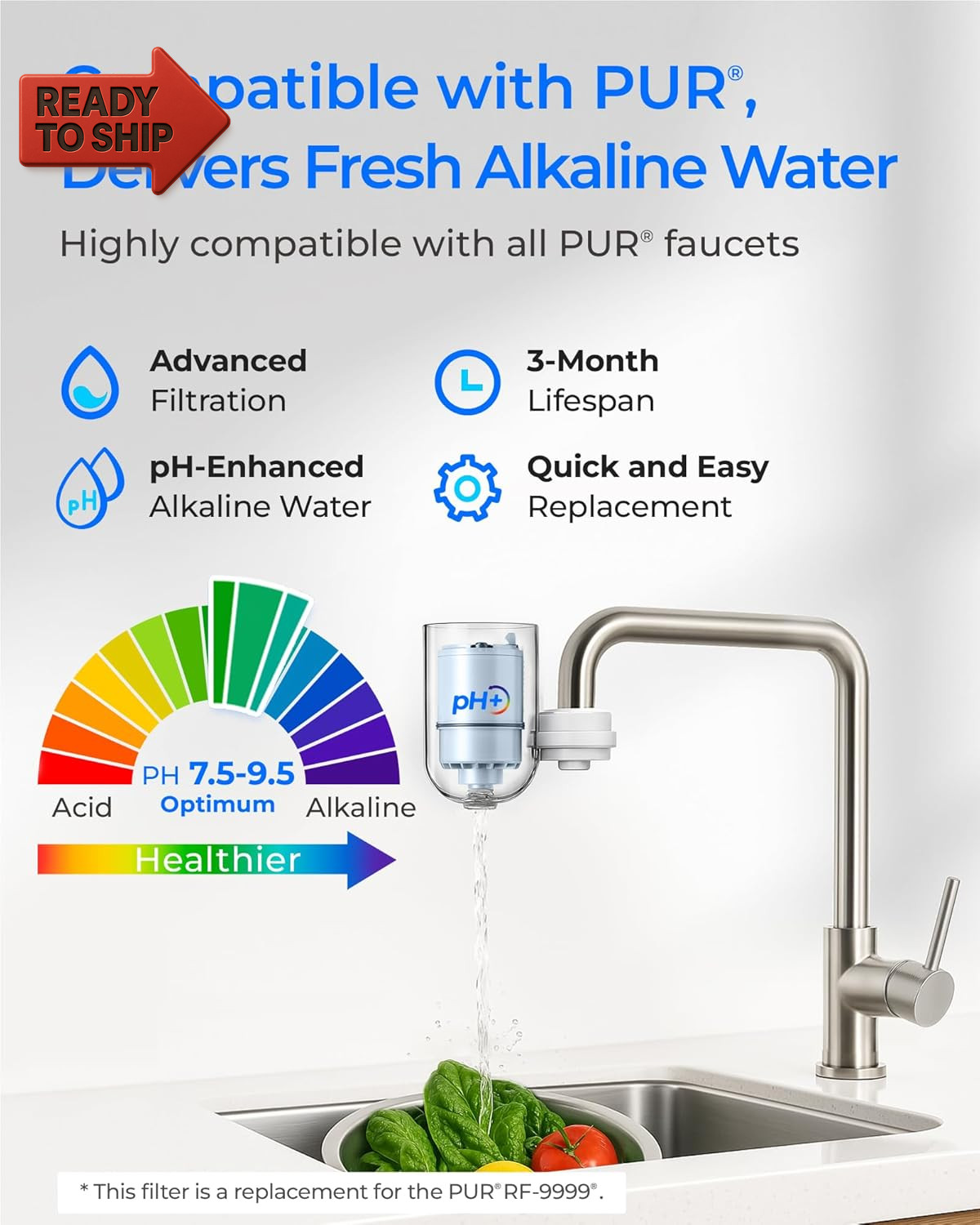 [Alkaline] Waterdrop NSF Certified Water Filter, Replacement for All PUR®, PUR®