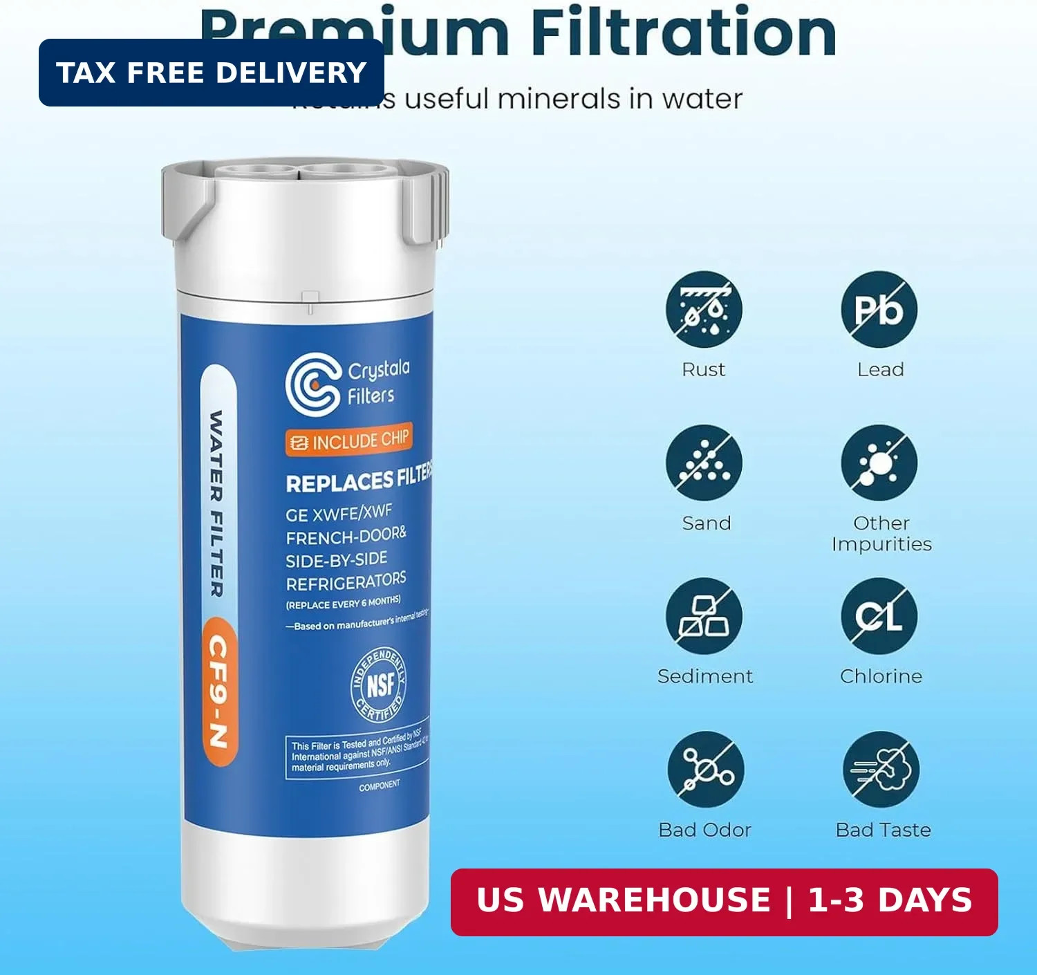 Crystala Filters Water Filter Compatible with XWFE (Built-in CHIP), Replacement