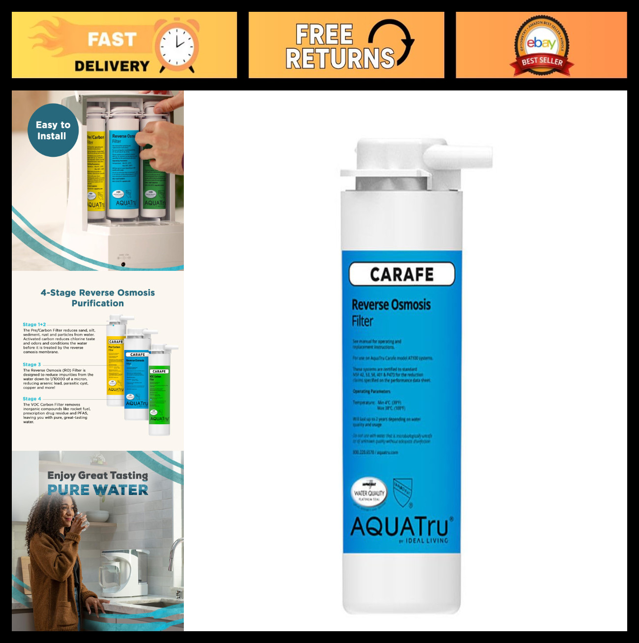 Reverse Osmosis Filter Stage 3 for AquaTru Carafe – Compatible Replacement Filte