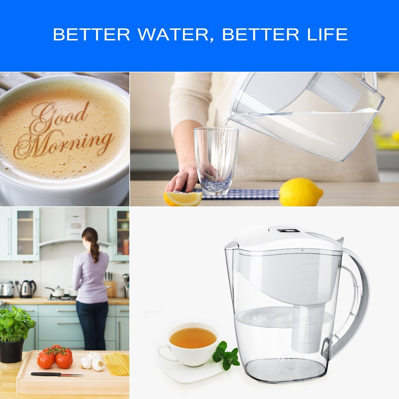 *Alkaline* 7 Stage Drop In Brita Style Water Pitcher Filter Replacements 3 Pack